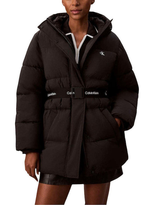 Lang Damen Puffer Jacke Black