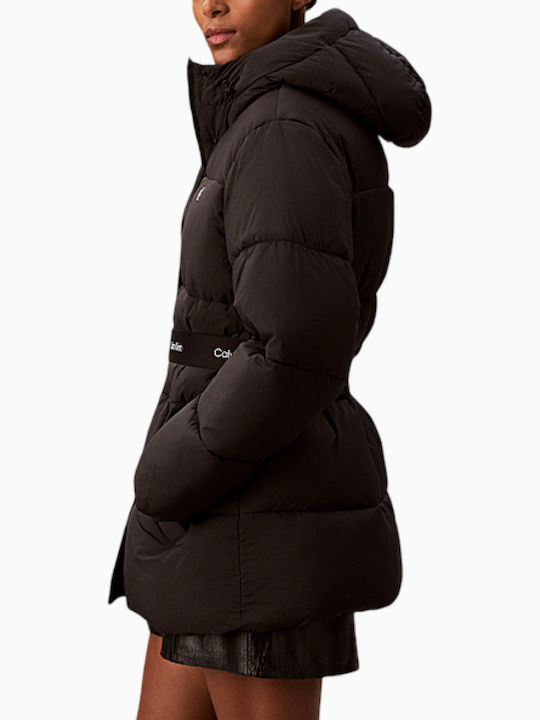 Lang Damen Puffer Jacke Black