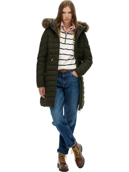 Fuji Faux Women's Puffer Jacket for Winter with Hood SURPLUS GOODS OLIVE GREEN