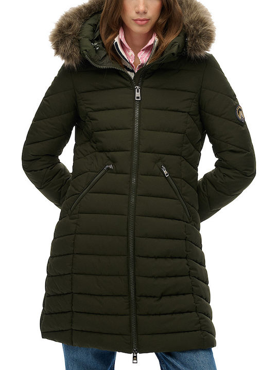 Fuji Faux Women's Puffer Jacket for Winter with Hood SURPLUS GOODS OLIVE GREEN