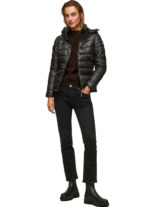 Alexa Women's Short Puffer Jacket for Winter with Hood Black