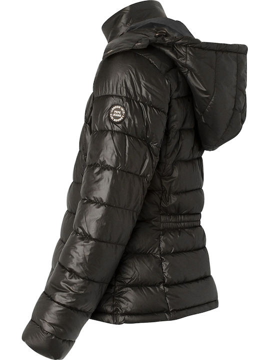 Alexa Women's Short Puffer Jacket for Winter with Hood Black