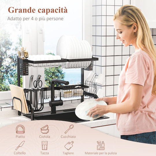 HomCom Στραγγιστήρι Νεροχύτη Μεταλλικό Μαύρο 65x31.5x52.5cm
