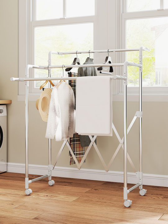 HomCom Stainless Steel Folding Floor Clothes Drying Rack with Hanging Length 50m