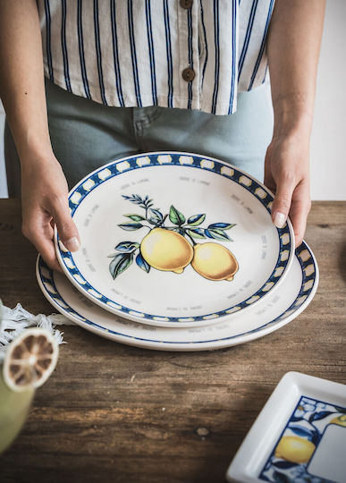 Hermia Plate Shallow Ceramic Multicolour with Diameter 30cm