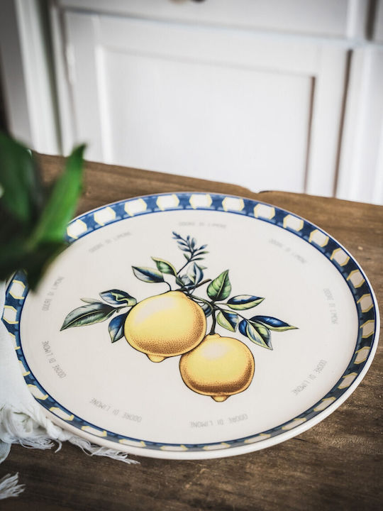 Hermia Plate Shallow Ceramic Multicolour with Diameter 30cm