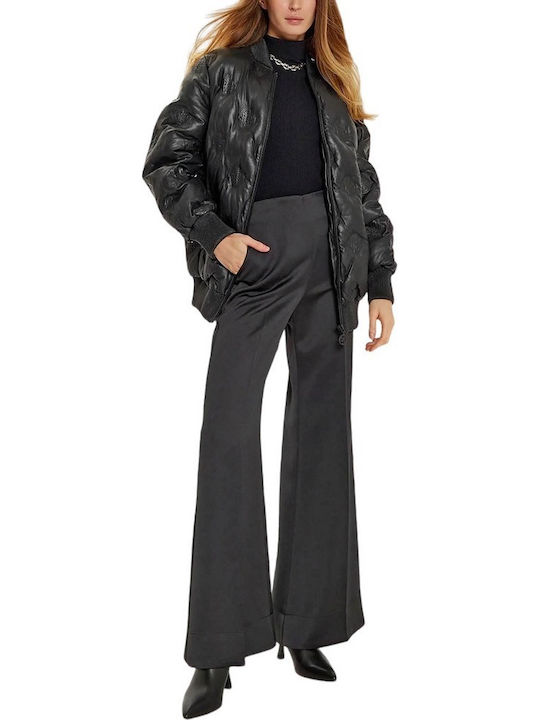 Lang Damen Bomberjacke Schwarz