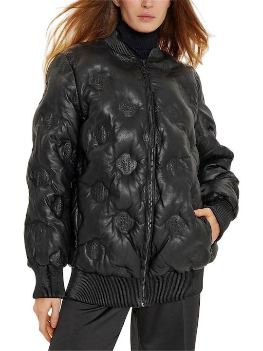 Lang Damen Bomberjacke Schwarz
