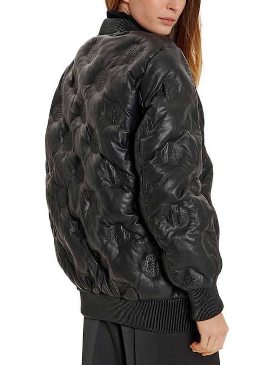Lang Damen Bomberjacke Schwarz