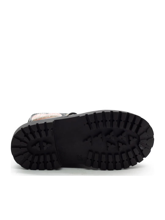 Leather Kids Military Boots with Zipper Black