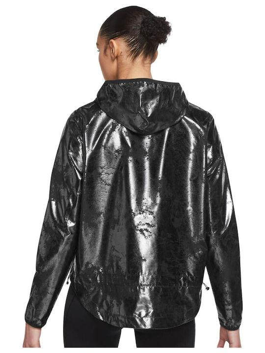 Air Women's Running Short Sports Jacket Windproof for Spring or Autumn with Hood Black