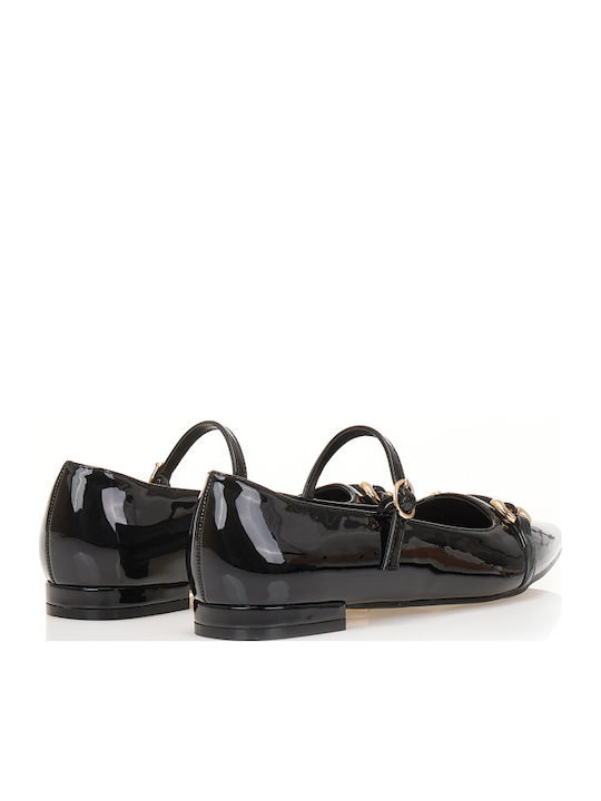 Patent Leather Pointy Ballerinas With strap Black