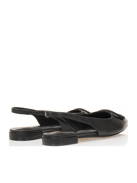 Synthetic Leather Pointy Slingback Ballerinas Black