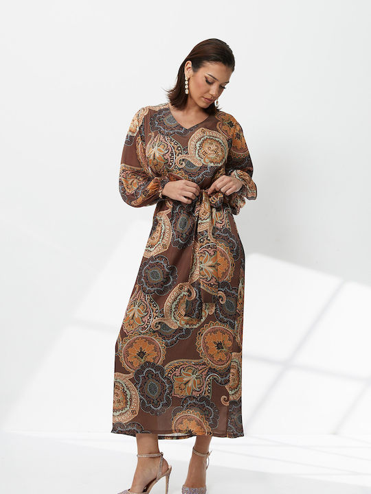 Midi Dress for Wedding / Christening Satin Brown
