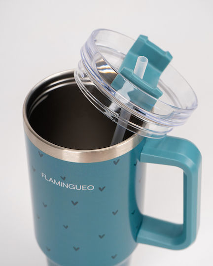 Flamingueo Handled Tumbler Θερμός Ανοξείδωτο 1.18lt Πράσινο με Καλαμάκι και Λαβή