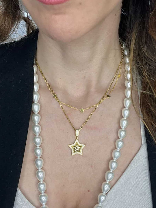 Cuoro Charm mit Design Stern Vergoldet mit Zirkon