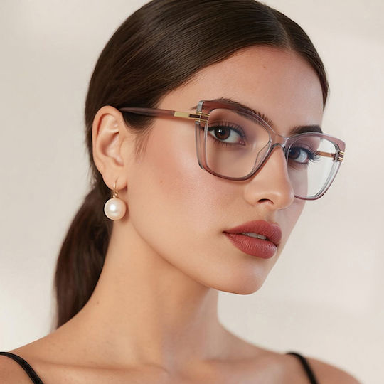 Techsuit Anti-Blue Light Glasses Reflex PC 2273 Women Oversized TR90 & Metal Frame AC Lens Transparent Brown