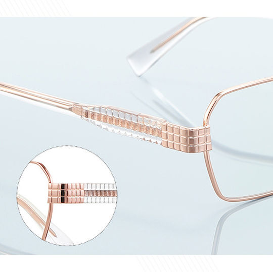 Techsuit Anti-Blue Light Glasses Reflex PC 3161 Women Rectangle Metal Frame AC Lens Rose Gold