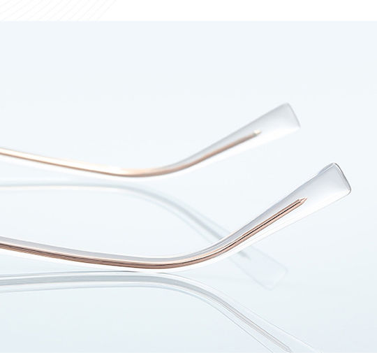 Techsuit Anti-Blue Light Glasses Reflex PC 3161 Women Rectangle Metal Frame AC Lens Rose Gold