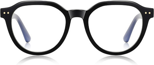 Techsuit Anti-Blue Light Glasses Reflex PC 2228 Men Round TR90 & Metal Frame AC Lens Black