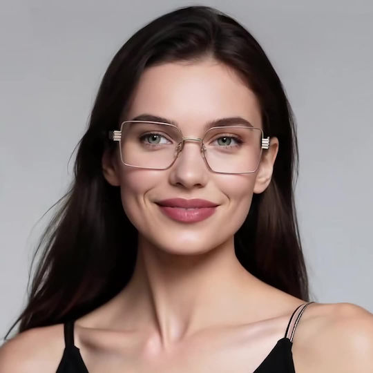 Techsuit Anti-Blue Light Glasses Reflex PC 3160 Women Rectangle Metal Frame AC Lens Rose Gold