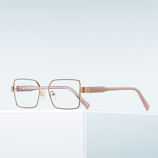 Techsuit Anti-Blue Light Glasses Reflex PC 3160 Women Rectangle Metal Frame AC Lens Rose Gold