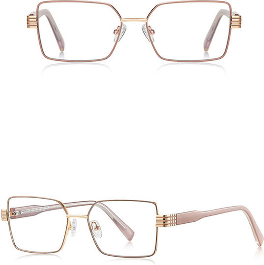 Techsuit Anti-Blue Light Glasses Reflex PC 3160 Women Rectangle Metal Frame AC Lens Rose Gold
