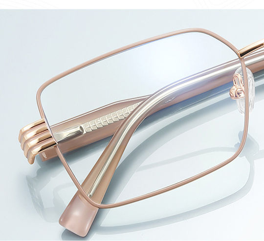 Techsuit Anti-Blue Light Glasses Reflex PC 3160 Women Rectangle Metal Frame AC Lens Rose Gold
