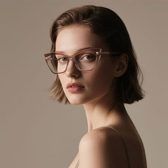 Techsuit Anti-blue Light Glasses Reflex Pc 2271 Women Rectangle Tr90&metal Frame Ac Lens Transparent Brown