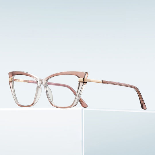 Techsuit Anti-blue Light Glasses Reflex Pc 2271 Women Rectangle Tr90&metal Frame Ac Lens Transparent Brown