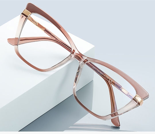Techsuit Anti-blue Light Glasses Reflex Pc 2271 Women Rectangle Tr90&metal Frame Ac Lens Transparent Brown