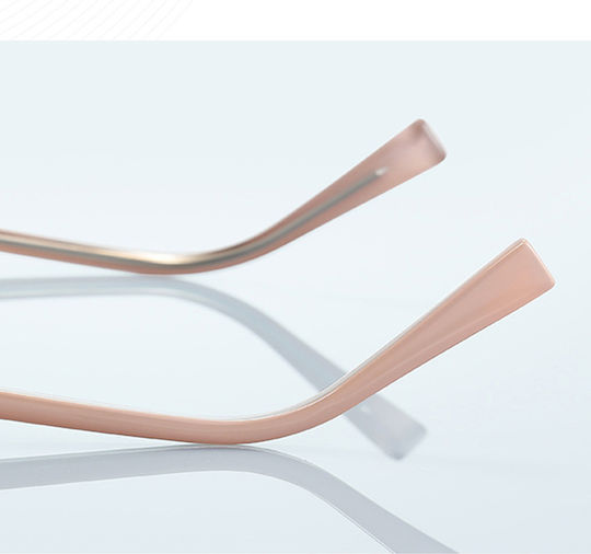Techsuit Anti-Blue Light Glasses Reflex PC 3160 Women Rectangle Metal Frame AC Lens Rose Gold