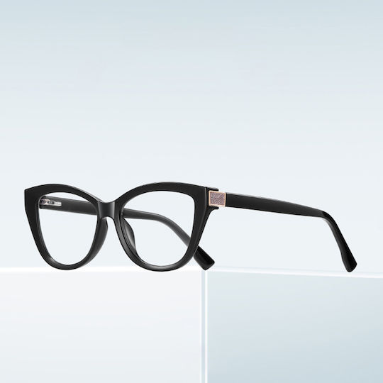 Techsuit Anti-Blue Light Glasses Reflex PC 2276 Women Cat Eye TR90 & Metal Frame AC Lens Black