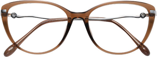 Techsuit Anti-blue Light Glasses Reflex Pc 86162 Women Round Tr90&metal Frame Ac Lens Silver Brown