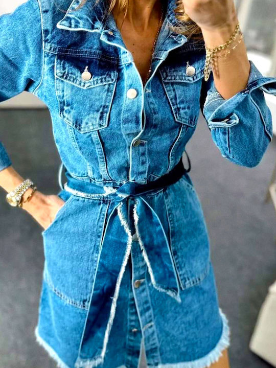 Mini Σεμιζιέ Φόρεμα Τζιν Blue