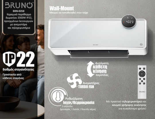 Bruno Ceramic Fan Heater Room Wall White 2000W