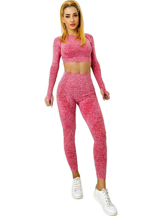 Leggings Pentru Instruire Set Femei Cu Colanți Cropped Push Up Roșii