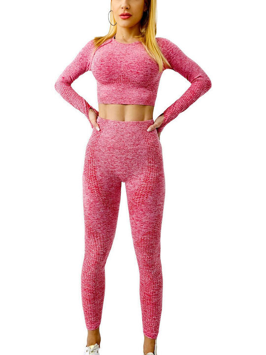 Leggings Pentru Instruire Set Femei Cu Colanți Cropped Push Up Roșii