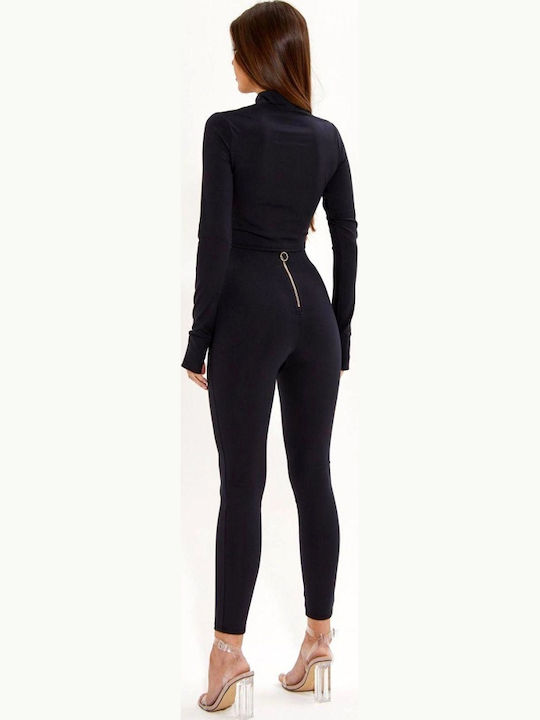 Leggings Pentru Instruire Set Femei Cu Colanți Cropped Negri