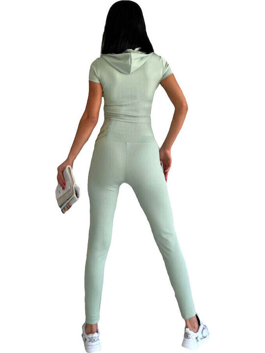 Leggings Pentru Instruire Set Femei Cu Colanți Cropped De Strângere Verde Deschis