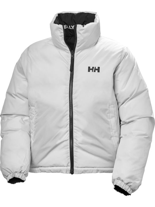Women's Short Puffer Jacket Double Sided for Winter Black