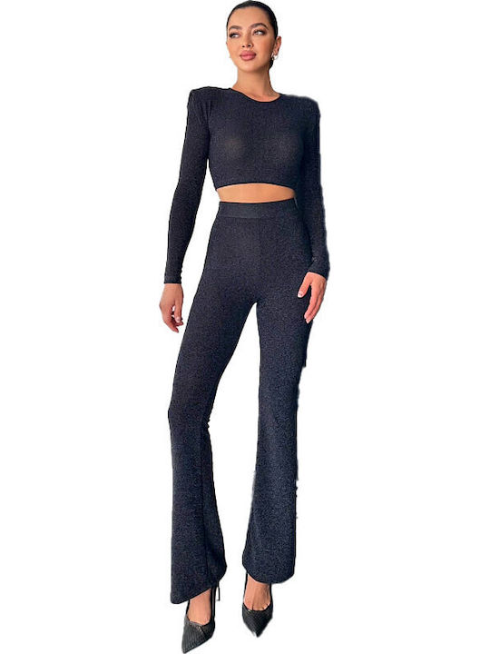 Femei Black Set cu Pantaloni Evazați