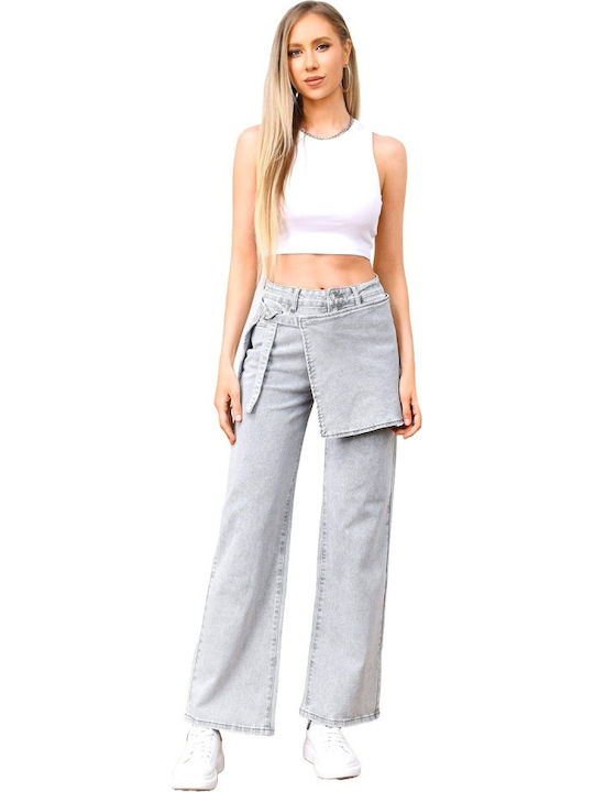 Hoch tailliert Damenjeans Schlaghose in Entspannter Passform Gray