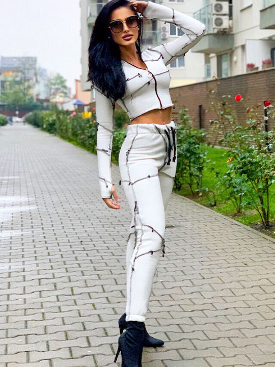 Femei White Set cu Talie înaltă Pantaloni