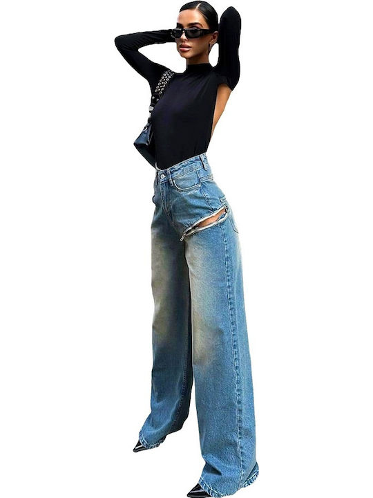 Ψηλόμεσο Γυναικείο Jean Παντελόνι σε Relaxed Εφαρμογή Blue