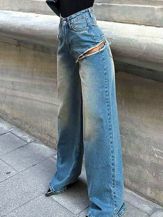 Ψηλόμεσο Γυναικείο Jean Παντελόνι σε Relaxed Εφαρμογή Blue