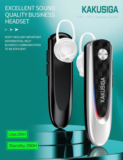 Kakusiga KSC-1874 In-ear Bluetooth Handsfree Ακουστικό Ασημί