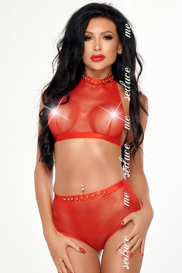 Me-Seduce Mona Set Sexy Σετ Εσωρούχων με Διαφάνεια Red