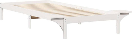 Pat Single Din Lemn Alb Cu Plăci Pentru Saltea 100x210cm