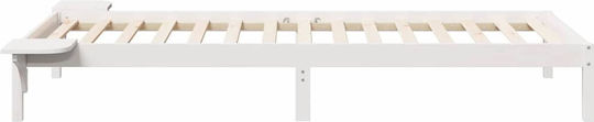 Pat Single Din Lemn Alb Cu Plăci Pentru Saltea 100x210cm